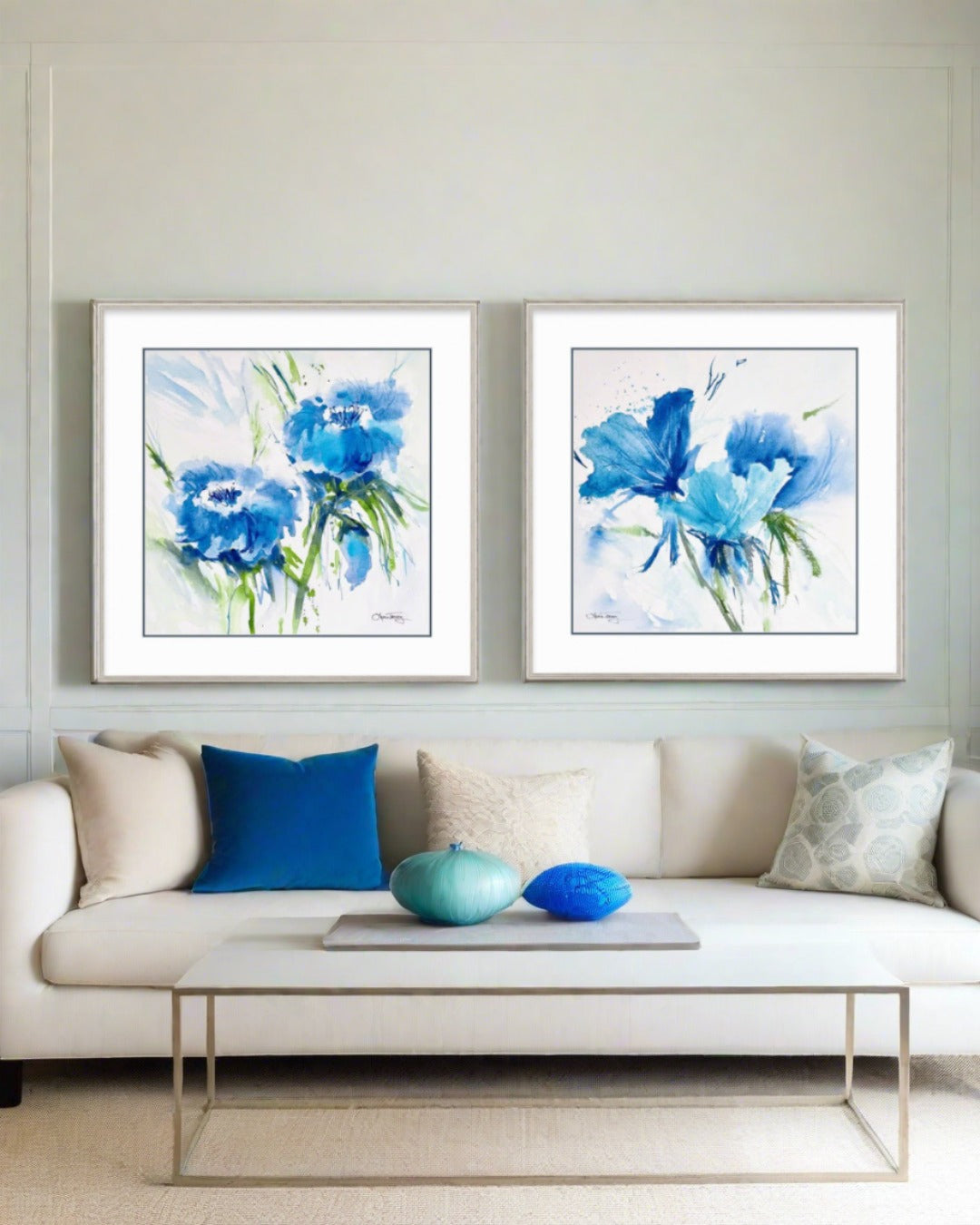 Blue Blossoms Watercolor Giclee Print