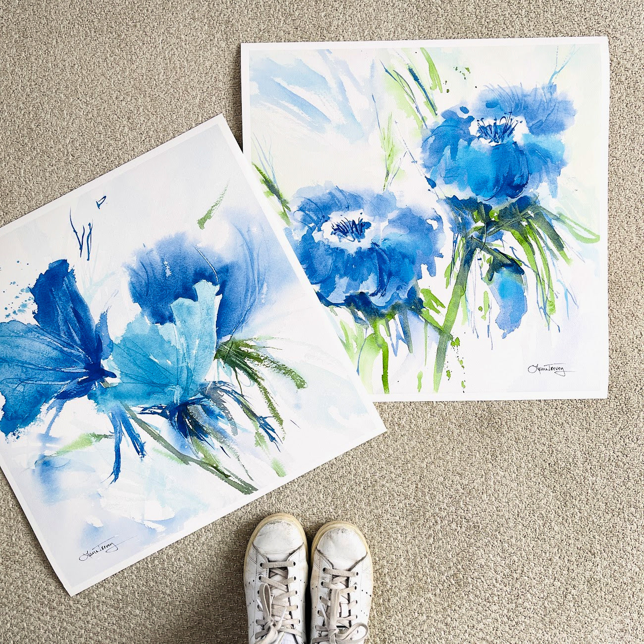 Blue Blossoms II Watercolor Giclee Print