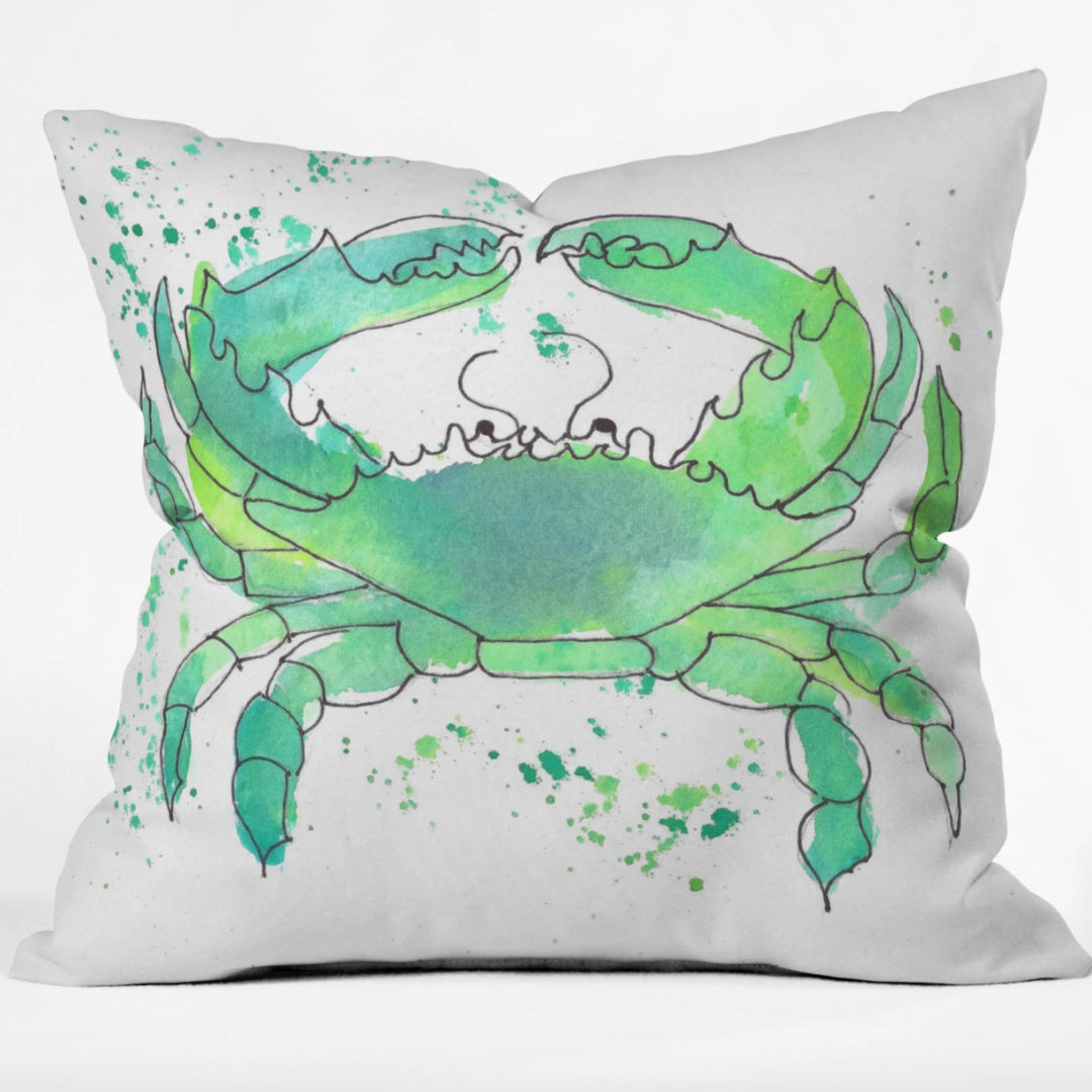 Seafoam Green Crab Outdoor Throw Pillow