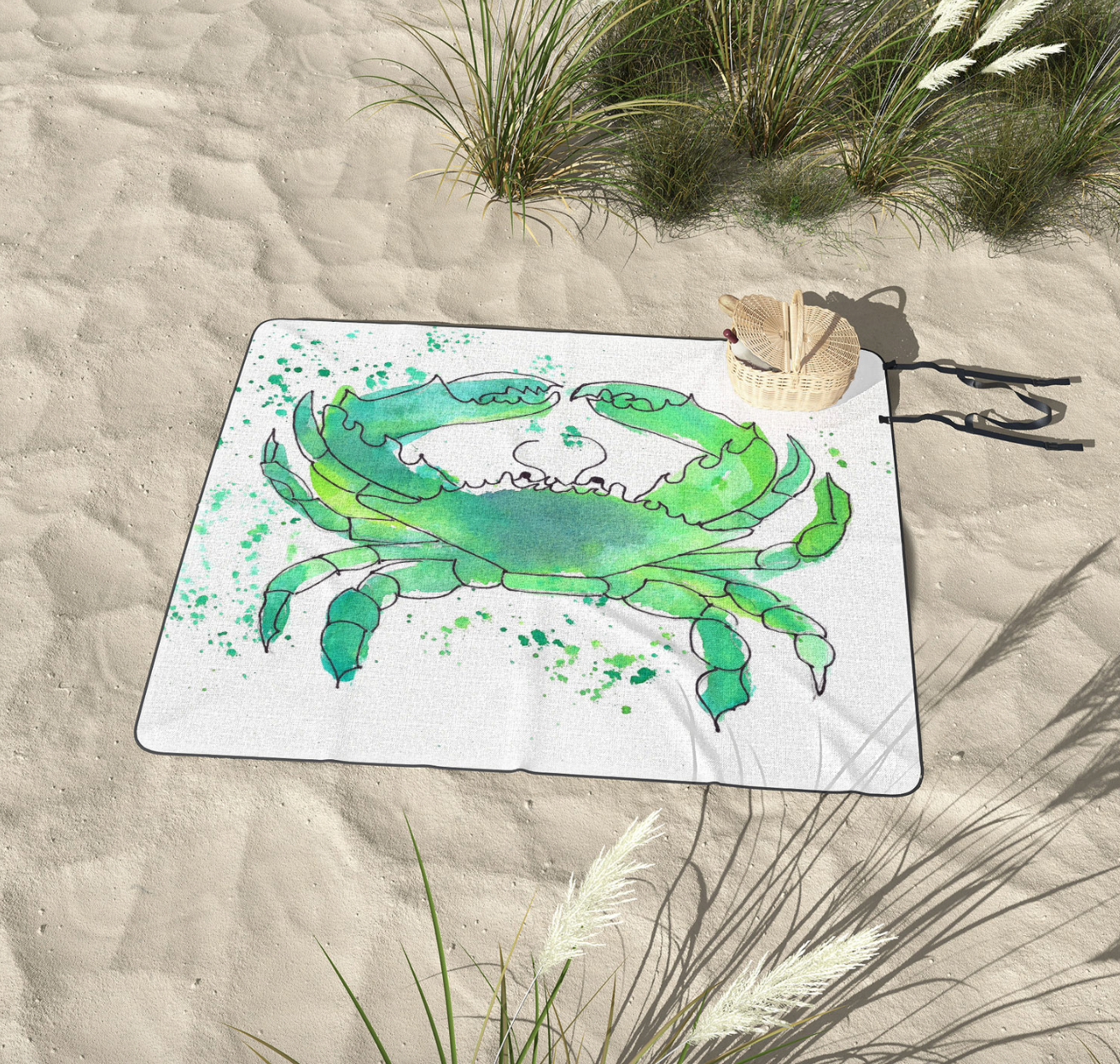 Seafoam Green Crab Beach Blanket