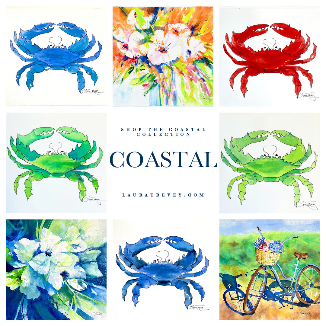 Lime Green Crab Coastal Watercolor 9x11