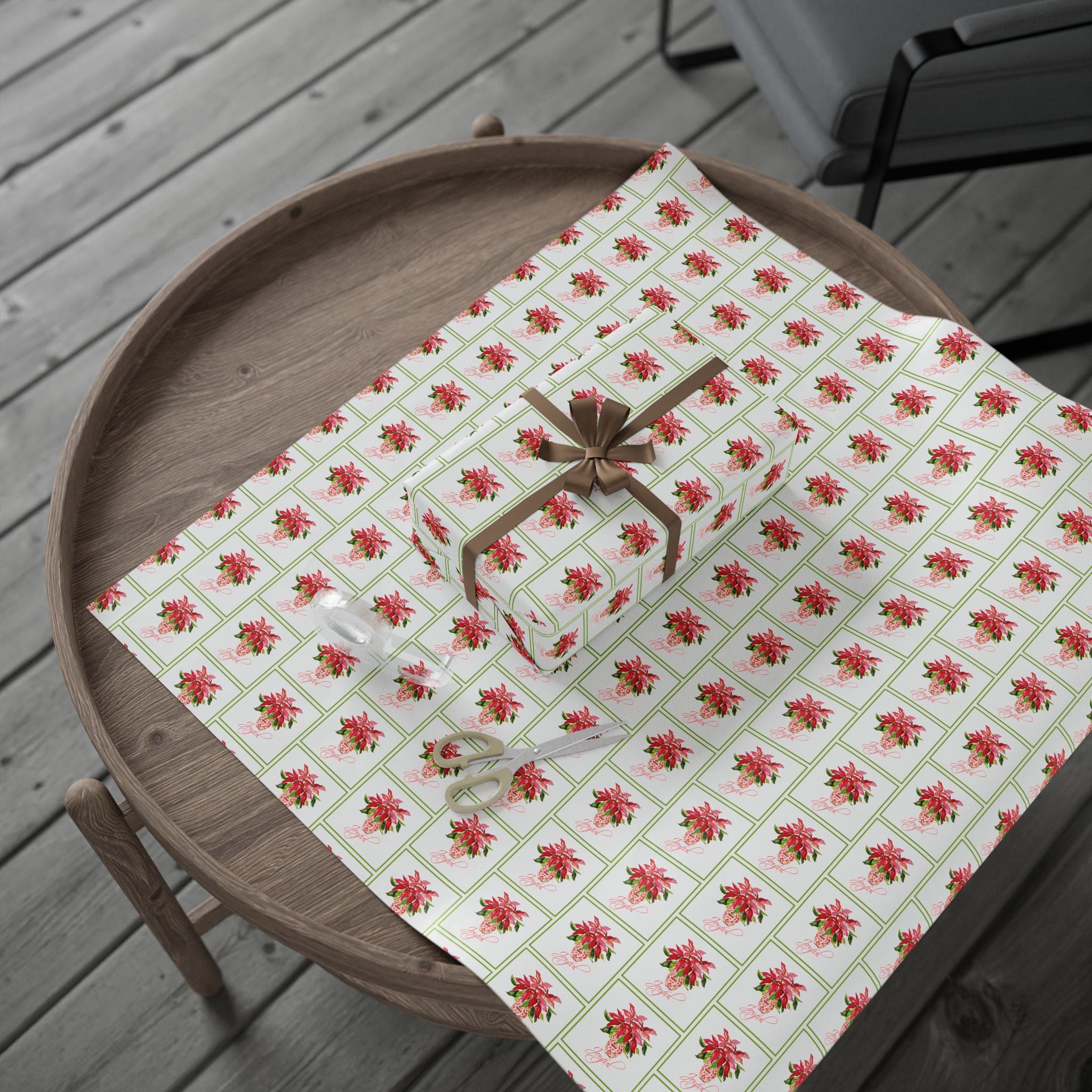 Joyful Red Poinsettia Wrapping Paper | Watercolor Christmas Gift Wrap – red poinsettia wrapping paper by Laura Trevey