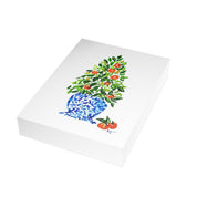 Orange tree Christmas topiary in blue and white chinoiserie pot Christmas card pack, stack of 5x7 folded cards
