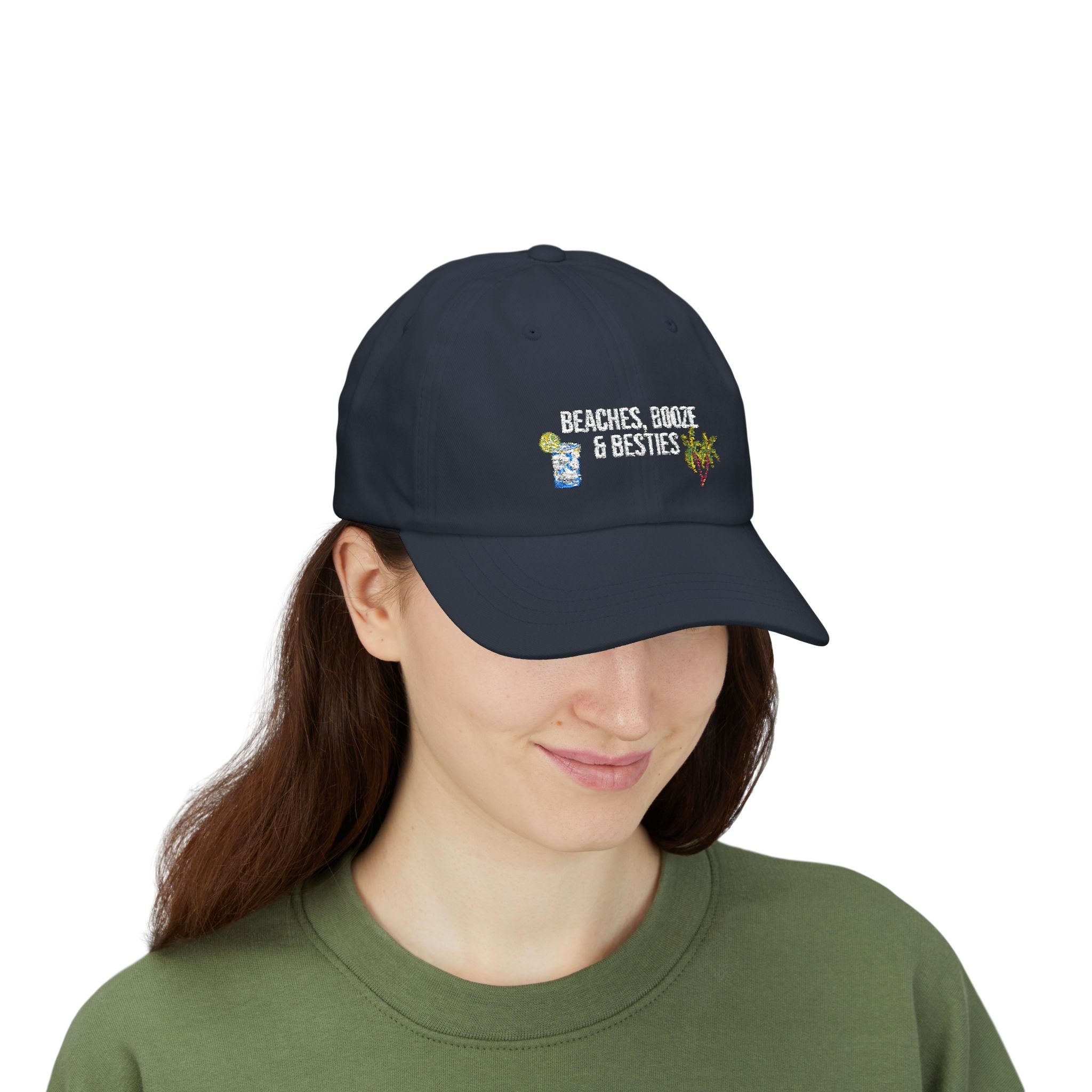 Beaches, Booze & Besties Coastal Baseball Cap by Laura Trevey, embroidered hat (view 6)