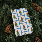 Blue Frame Topiary Wrapping Paper | Watercolor Boxwood Christmas Gift Wrap