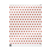 Poinsettia wrapping paper with red watercolor poinsettias on white by Laura Trevey, 30x36 sheet showing the full pattern