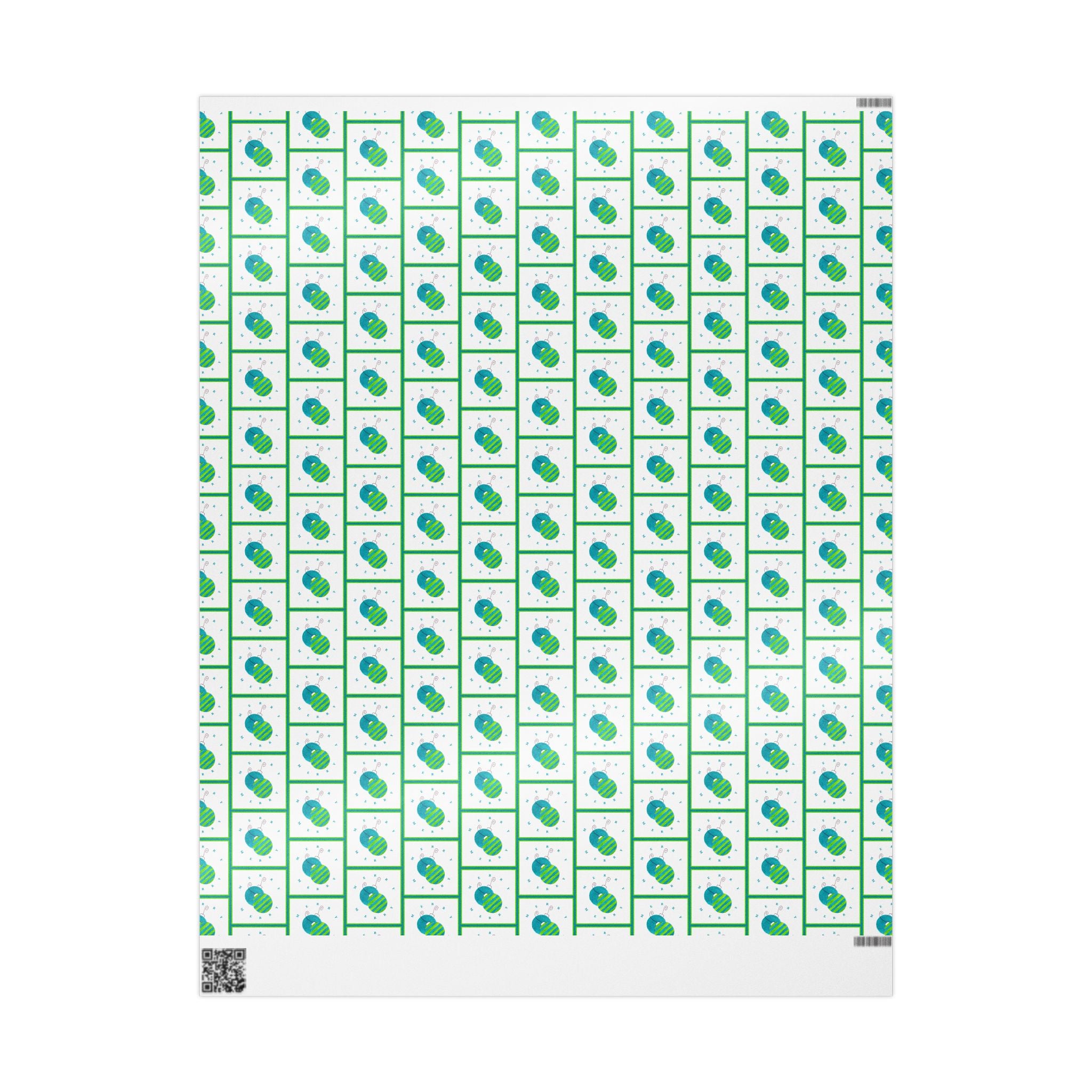 Merry Merry Lime and Teal Ornament Wrapping Paper | Watercolor Christmas Gift Wrap – full flat roll showing the repeating Merry Merry ornament tiles