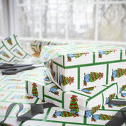 Green Frame Topiary Wrapping Paper | Watercolor Boxwood Christmas Gift Wrap