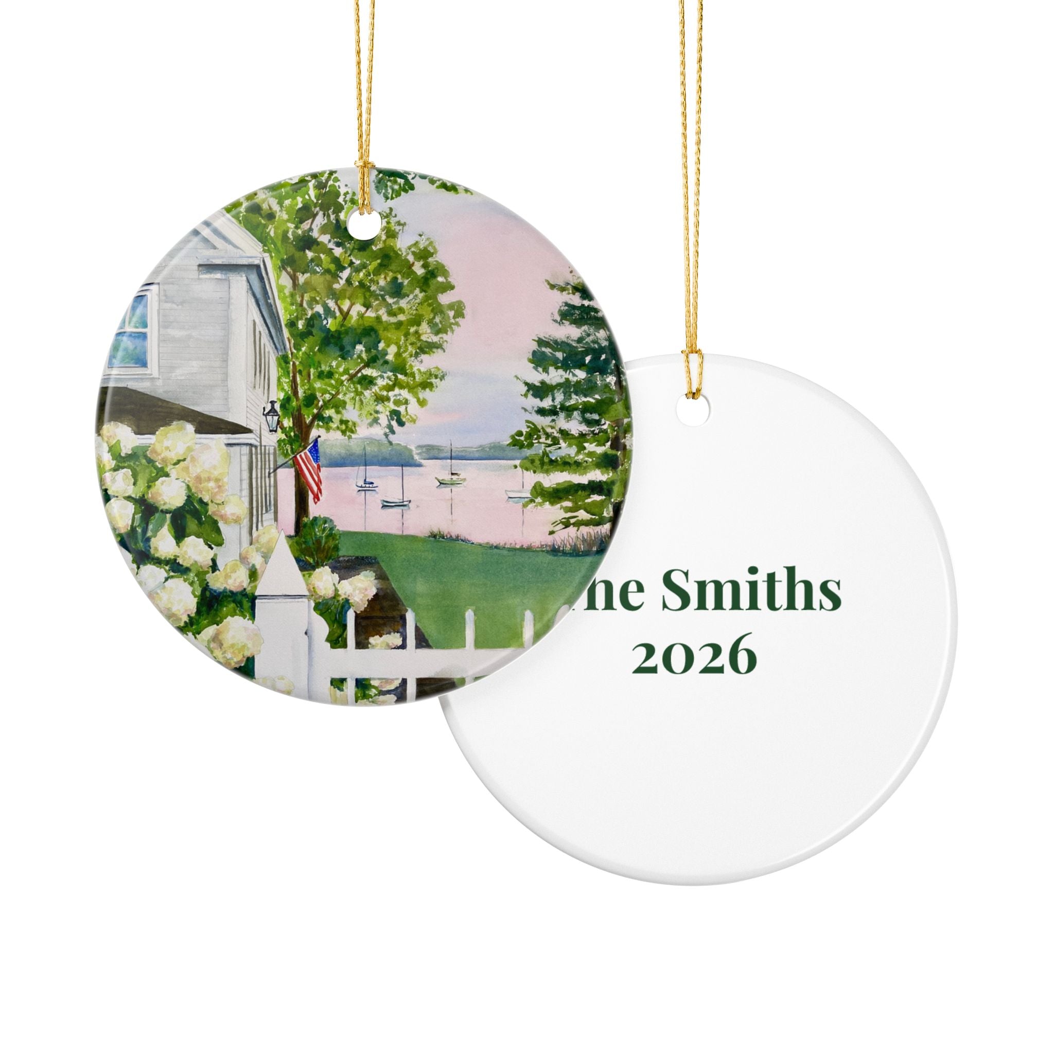 New England Hydrangea Personalized Ceramic Ornament