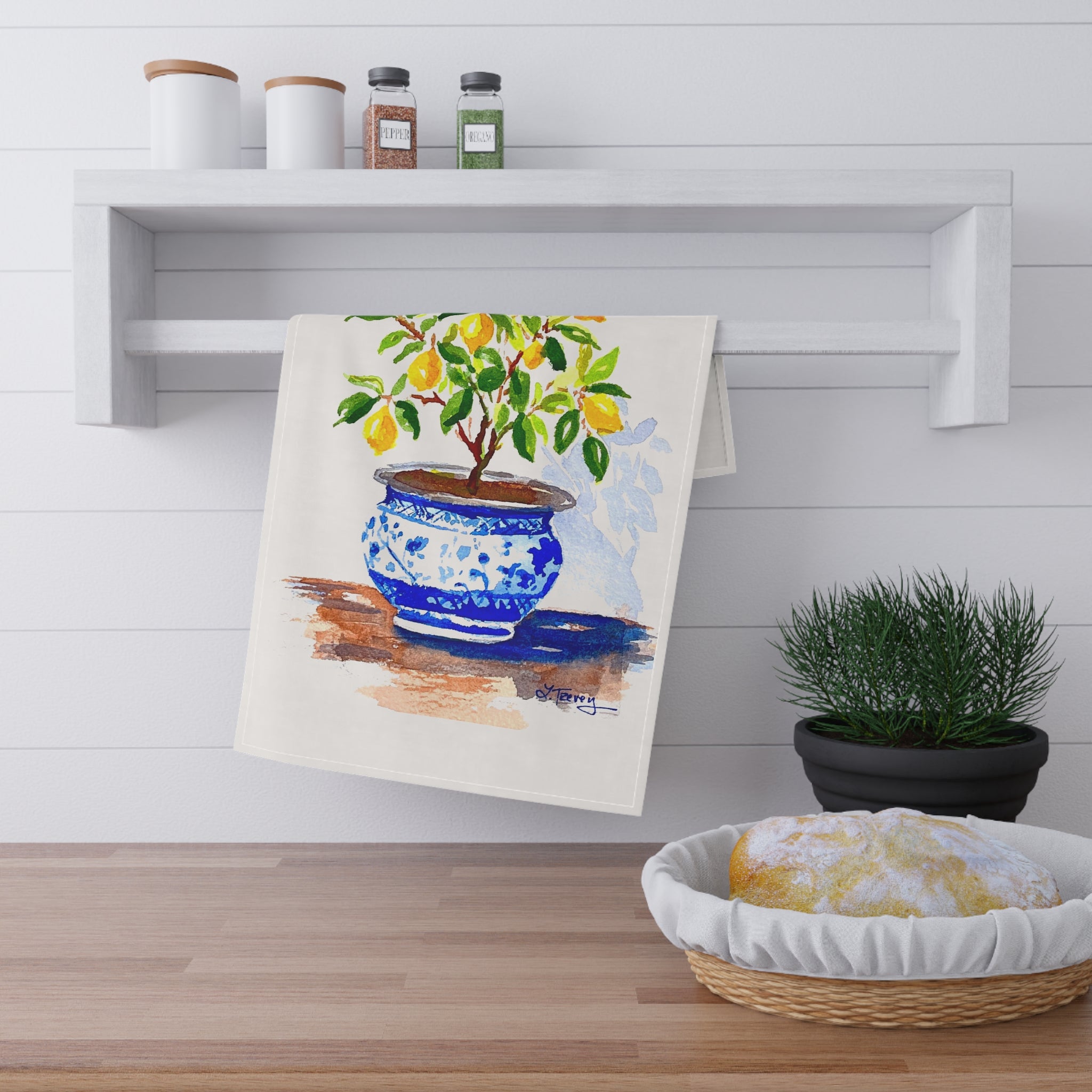 Lemon Tree Tea Towel - Kitchen Towel by Laura Trevey (view 2)