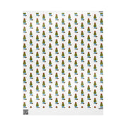 Christmas topiary wrapping paper with watercolor boxwood trees in blue and white chinoiserie pots by Laura Trevey, 30x36 sheet showing the full pattern