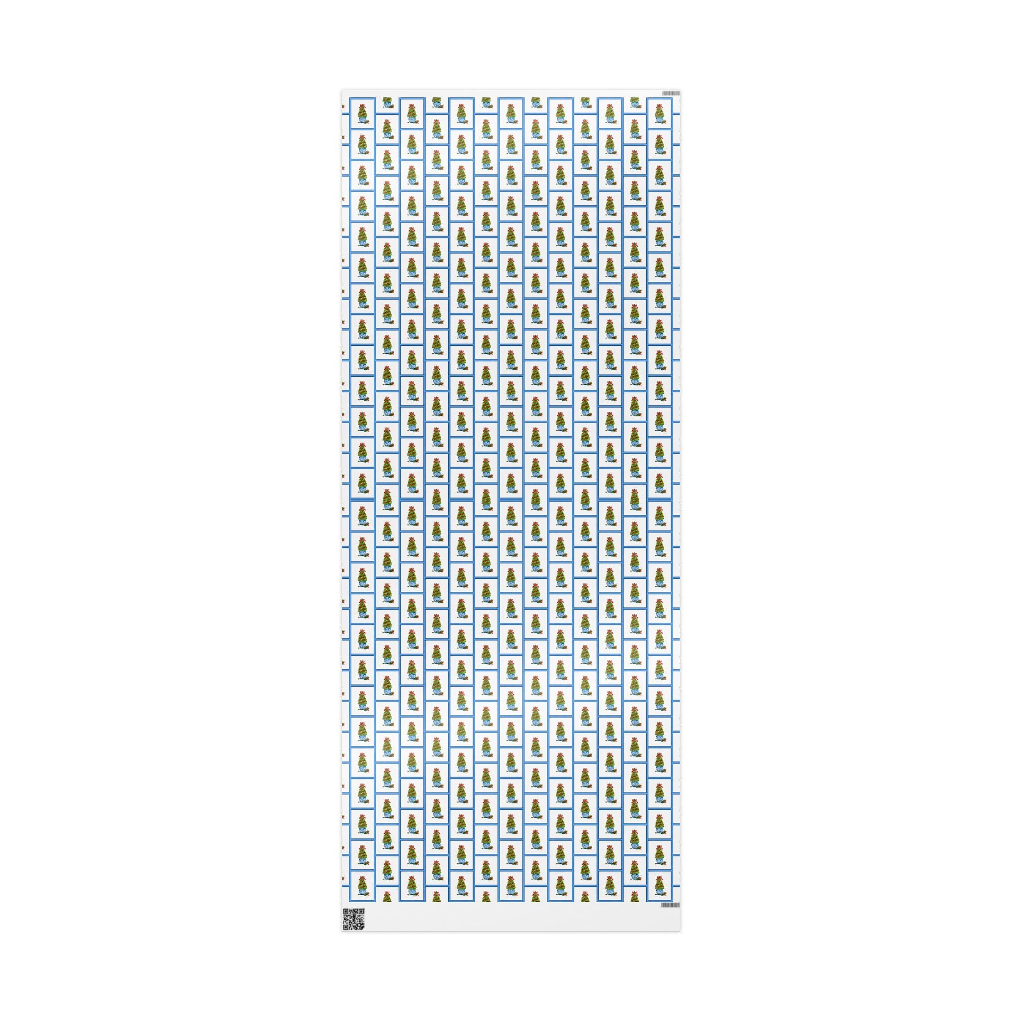 Blue Frame Topiary Wrapping Paper | Watercolor Boxwood Christmas Gift Wrap