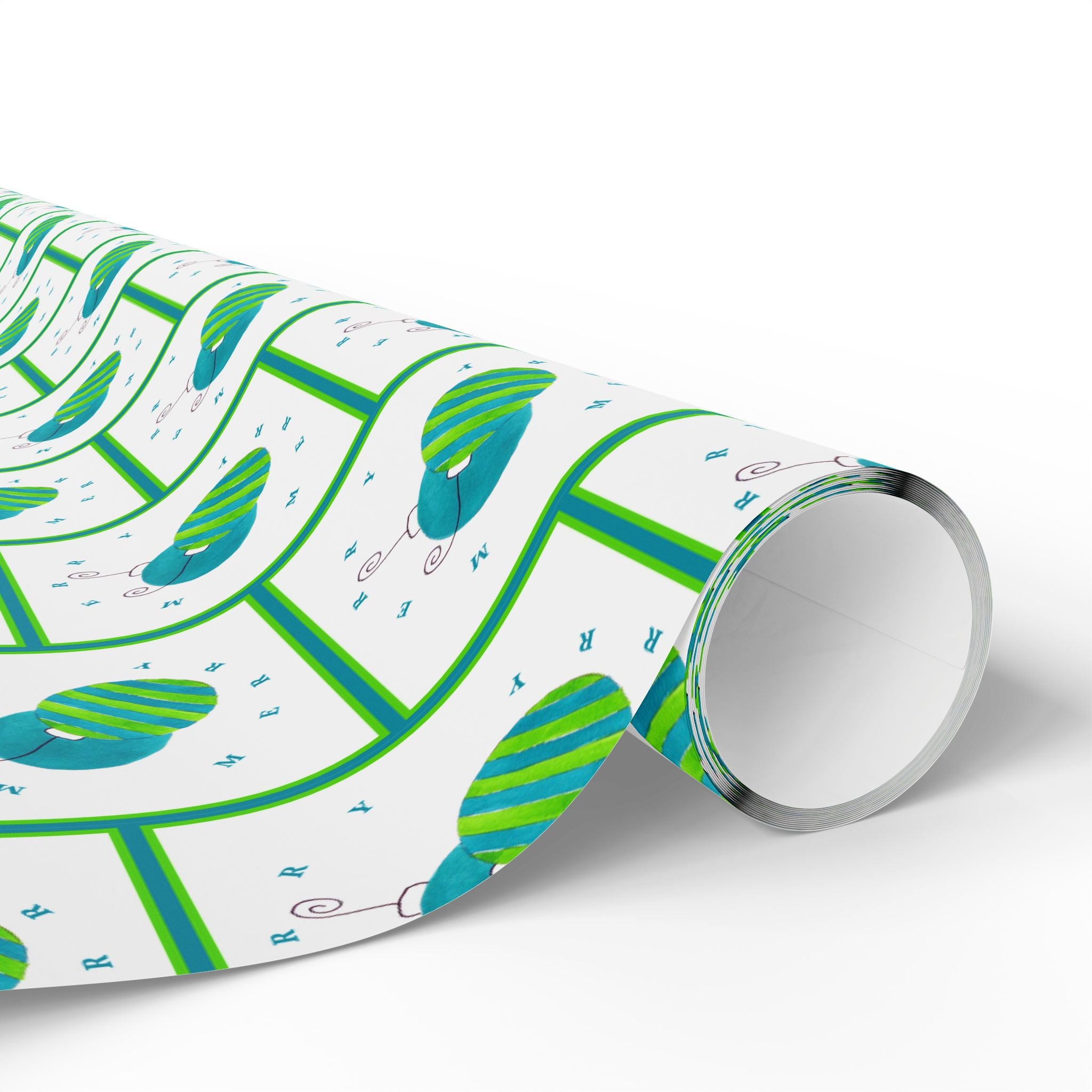 Merry Merry Lime and Teal Ornament Wrapping Paper | Watercolor Christmas Gift Wrap – teal and lime Merry Merry ornament wrapping paper by Laura Trevey