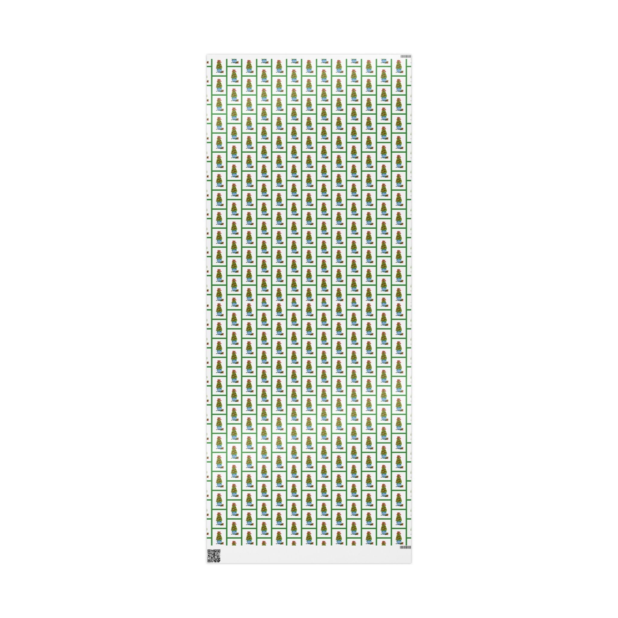 Green Frame Topiary Wrapping Paper | Watercolor Boxwood Christmas Gift Wrap