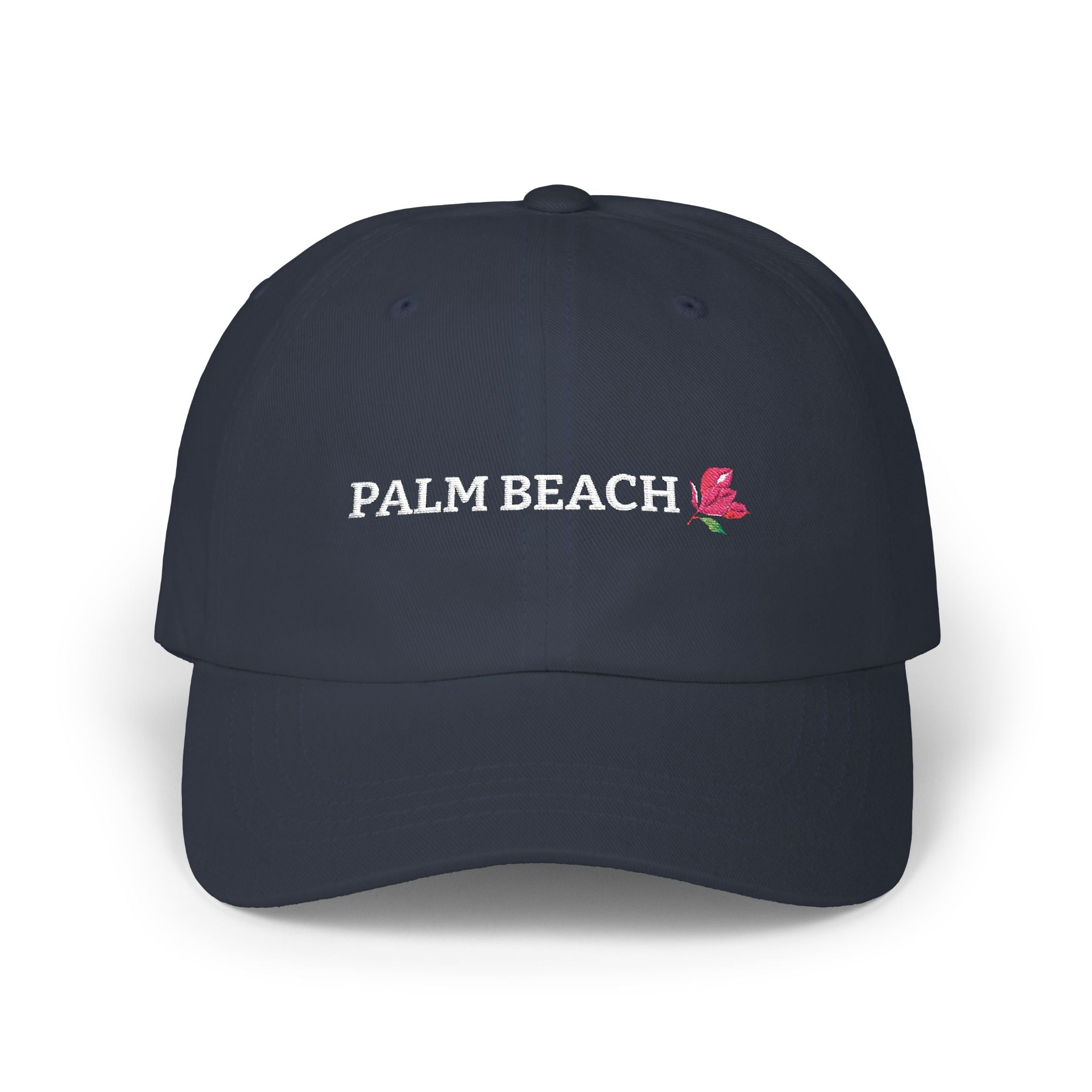 Palm Beach Script with Pink Bougainvillea Embroidery - Coastal Cap by Laura Trevey, embroidered hat (view 5)