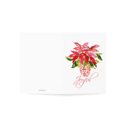 Joyful red poinsettia Christmas card opened flat, front and back cover