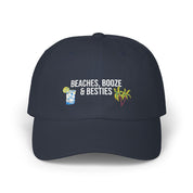 Beaches, Booze & Besties Coastal Baseball Cap by Laura Trevey, embroidered hat