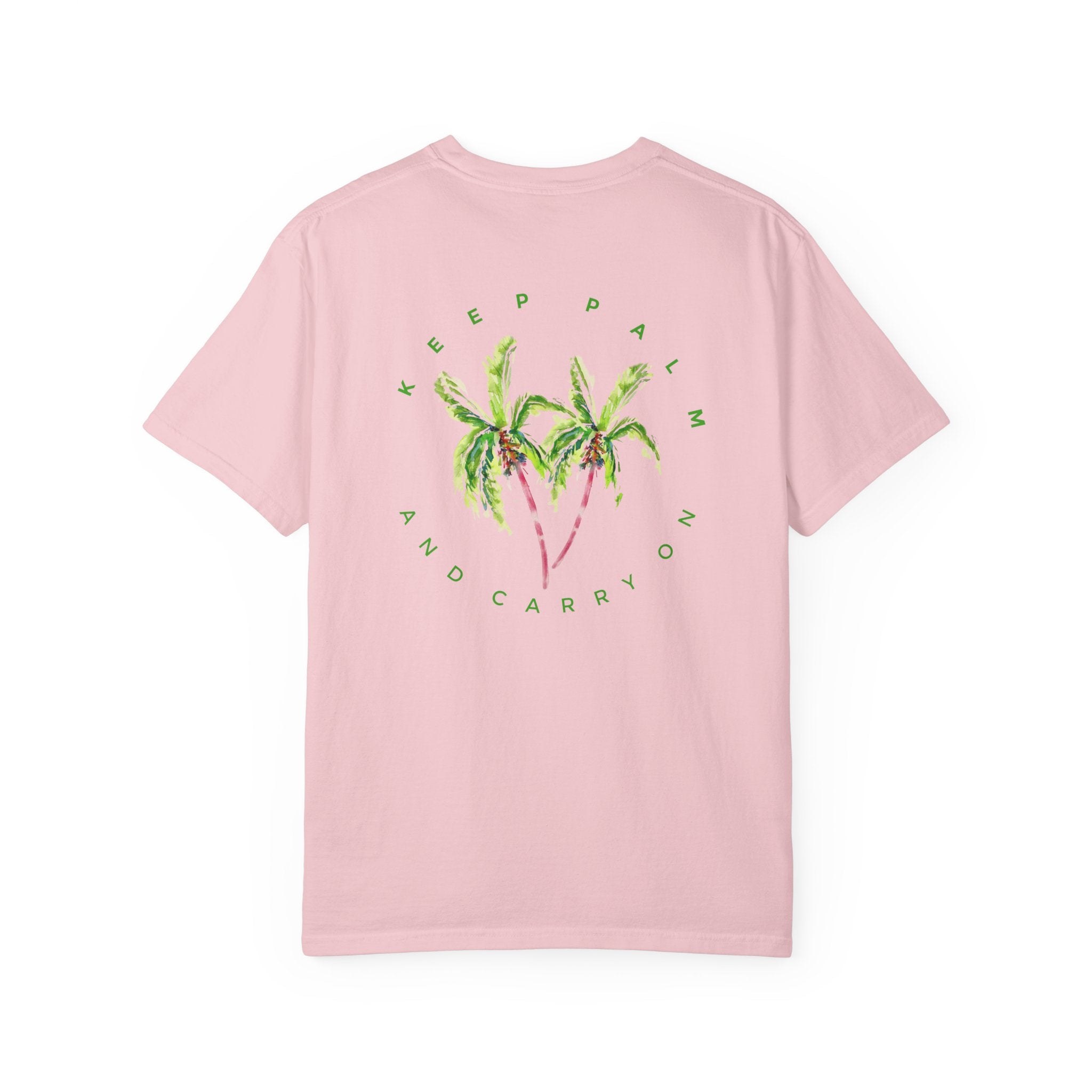 Keep Palm and Carry On Comfort Colors T-Shirt - Original Watercolor Palm Tree Tee by Laura Trevey (view 5)