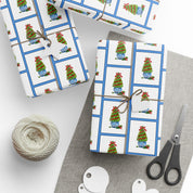 Blue Frame Topiary Wrapping Paper | Watercolor Boxwood Christmas Gift Wrap