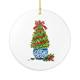 Boxwood Christmas Topiary Personalized Ornament | Watercolor Ceramic Ornament