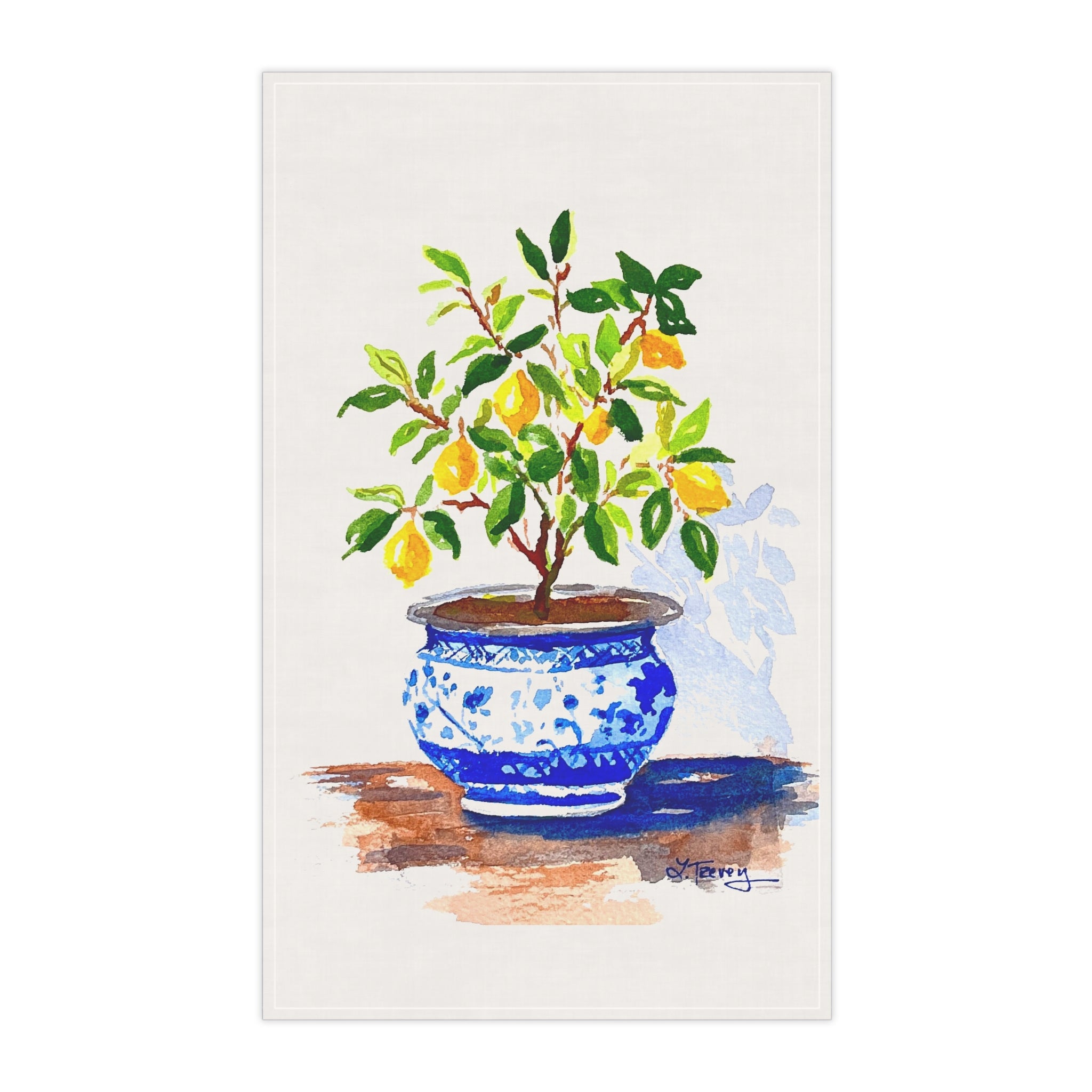 Lemon Tree Tea Towel - Kitchen Towel by Laura Trevey