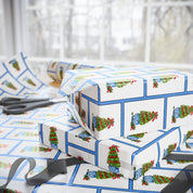 Blue Frame Topiary Wrapping Paper | Watercolor Boxwood Christmas Gift Wrap