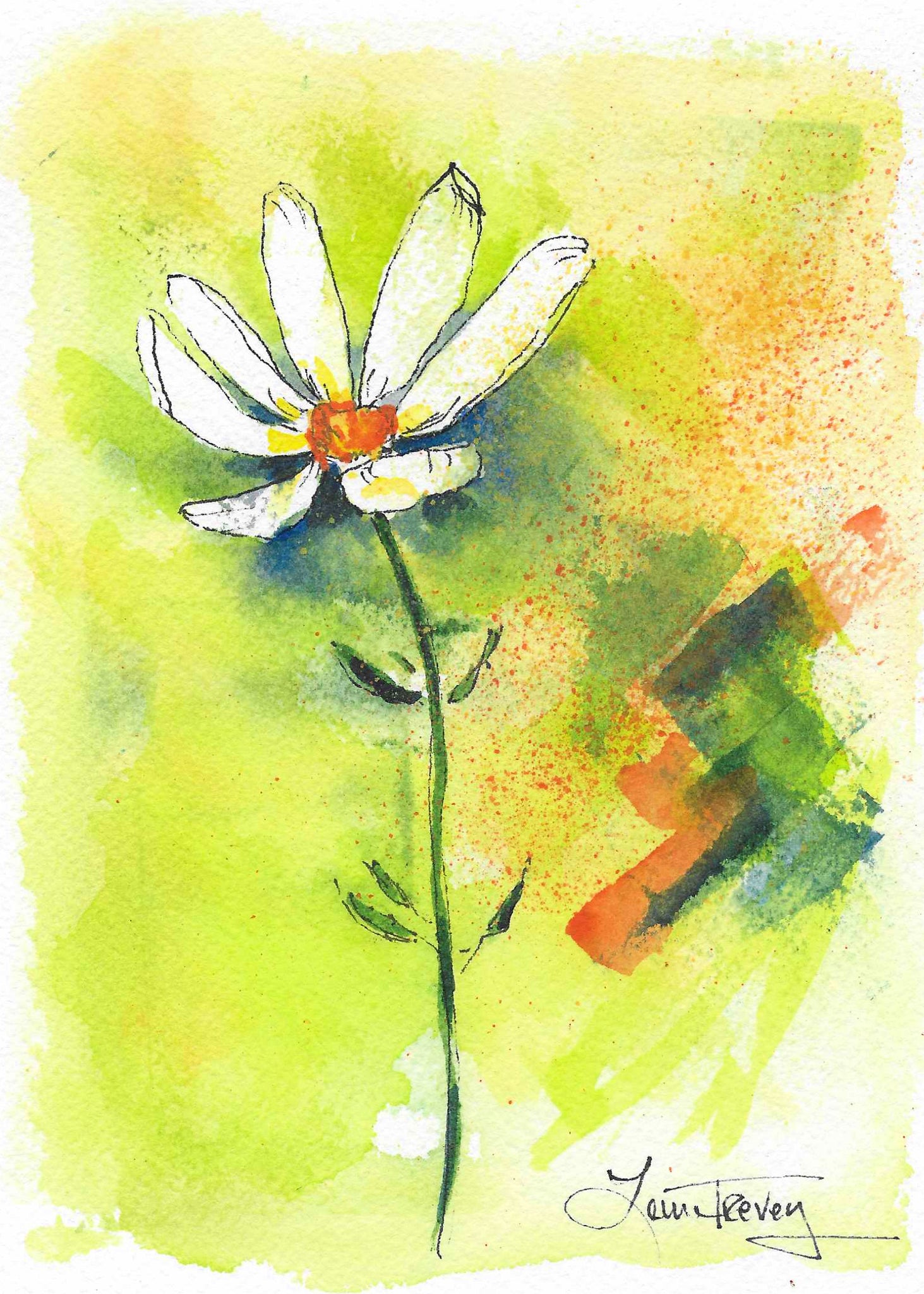 Single Daisy Framed 12x15 Original Artwork