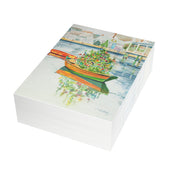 Christmas on Nantucket watercolor greeting card, stack of folded cards, view 3
