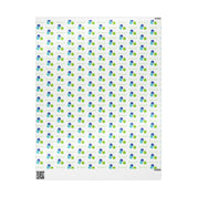 Fa La La La La! Wrapping Paper | Blue & Lime Watercolor Christmas Gift Wrap – 30x36 sheet showing the full blue and lime ornament pattern with Fa la la la la lettering