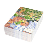 Backyard Oasis watercolor greeting card, stack of folded cards, view 2