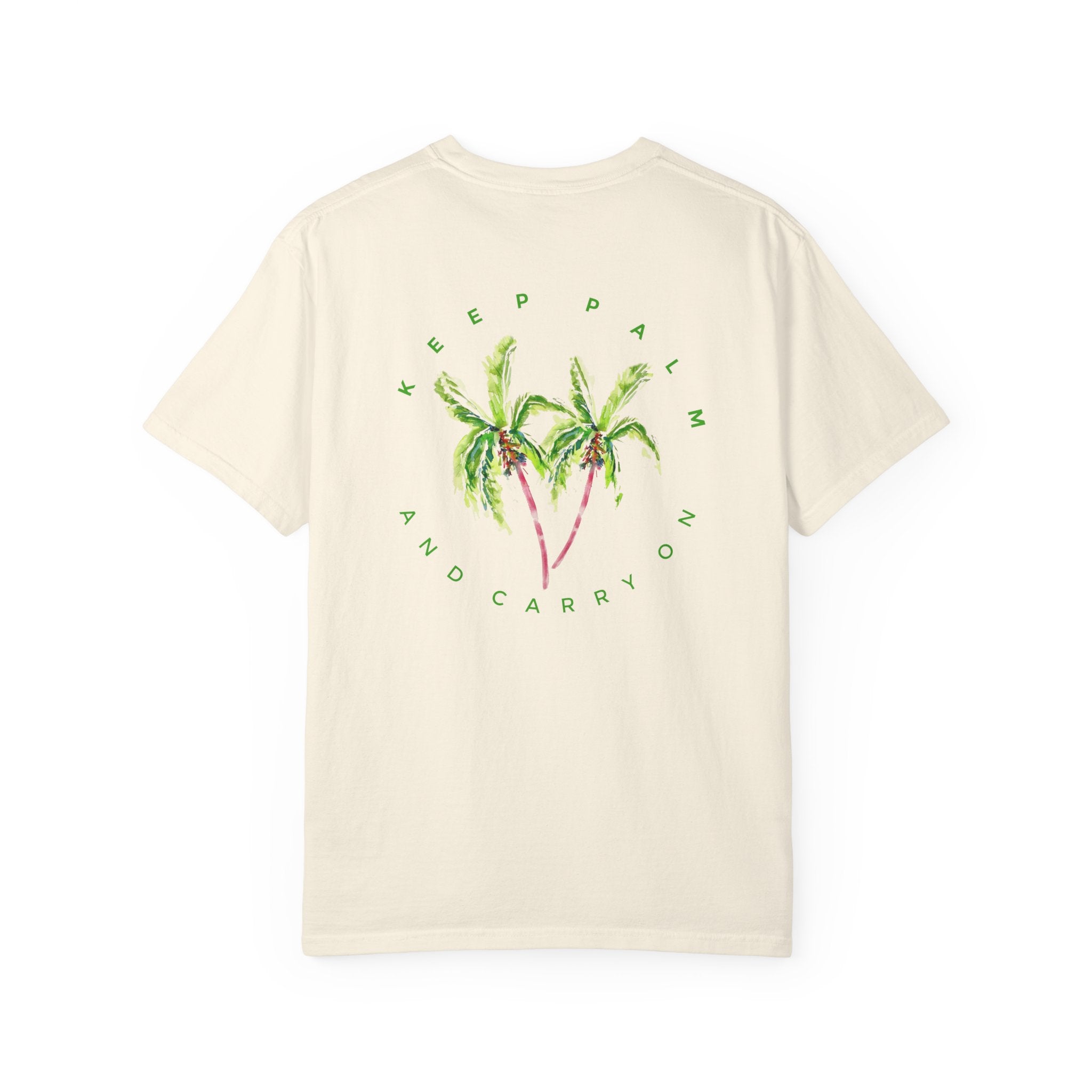 Keep Palm and Carry On Comfort Colors T-Shirt - Original Watercolor Palm Tree Tee by Laura Trevey (view 4)