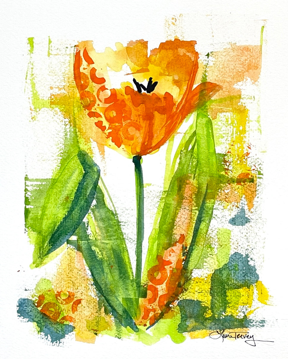 Tulip 9x11 Abstract Watercolor Original Painting