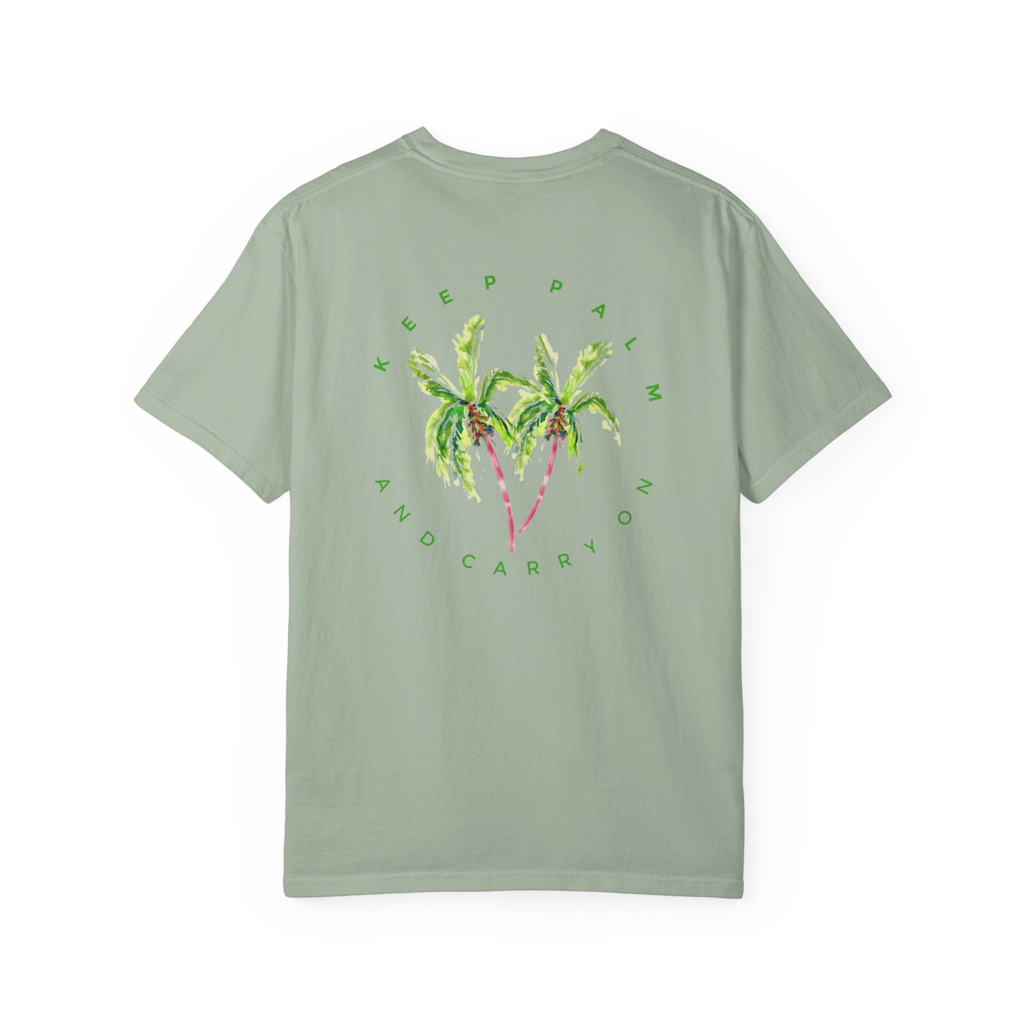 Keep Palm and Carry On Comfort Colors T-Shirt - Original Watercolor Palm Tree Tee by Laura Trevey (view 6)