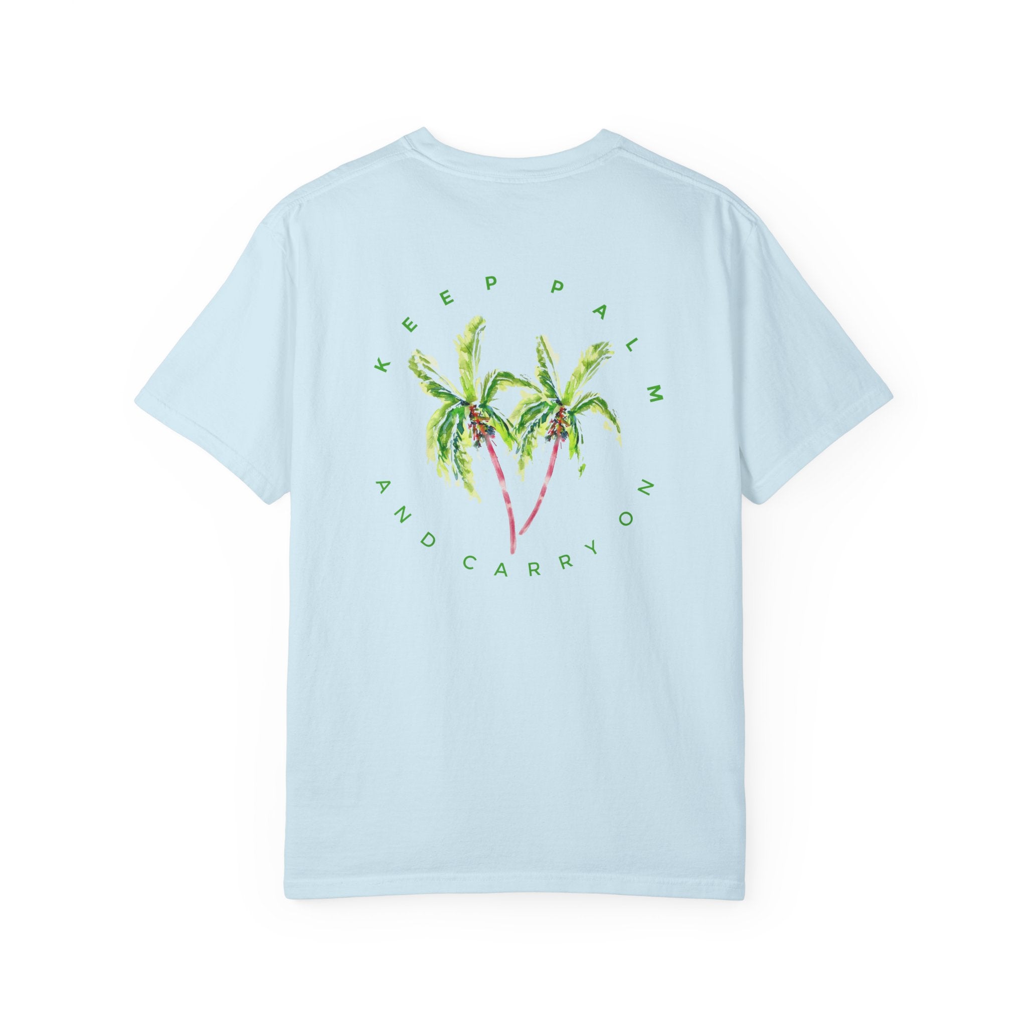 Keep Palm and Carry On Comfort Colors T-Shirt - Original Watercolor Palm Tree Tee by Laura Trevey (view 3)