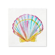 Coastal scallop shell paper napkin flat lay, pink turquoise and gold watercolor by Laura Trevey