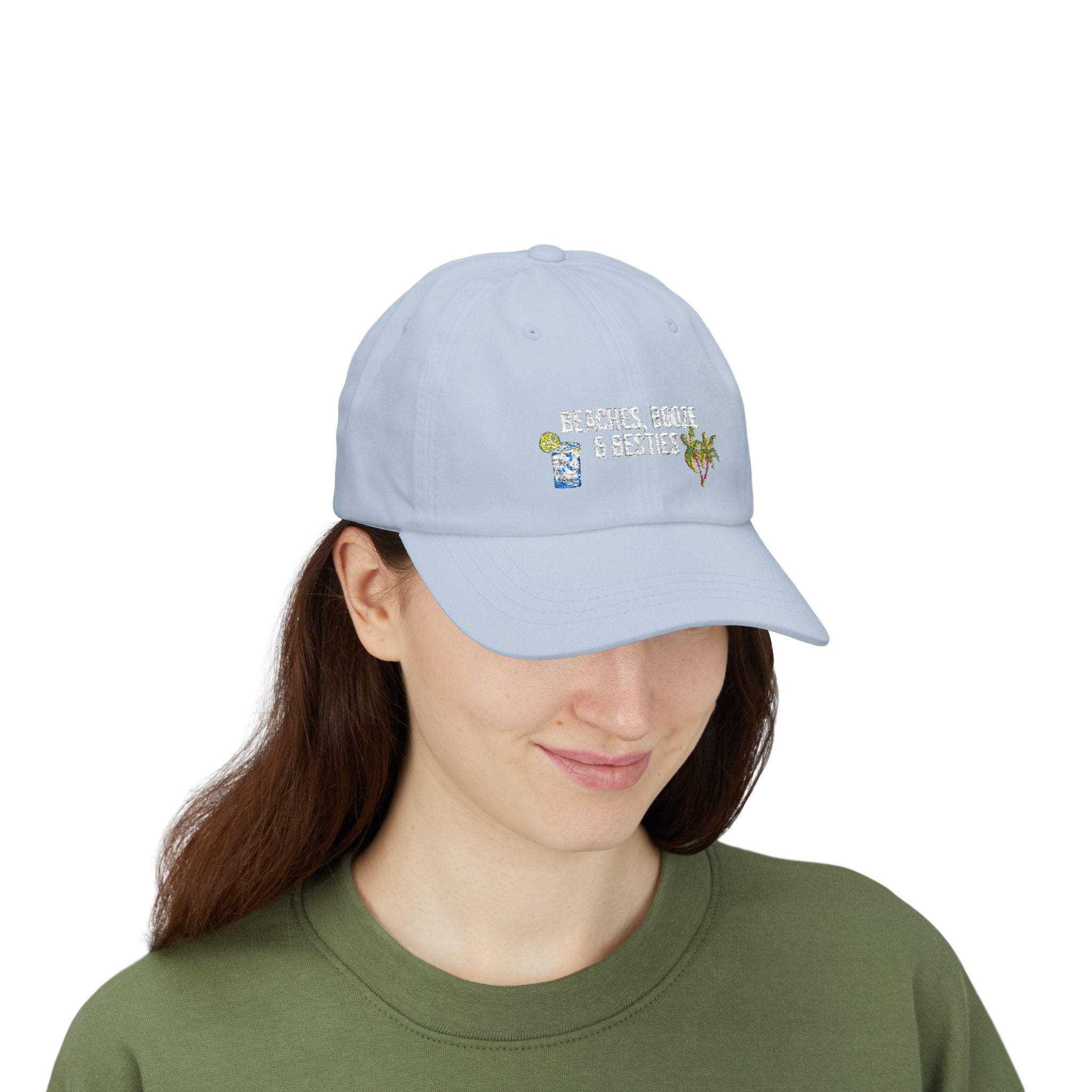 Beaches, Booze & Besties Coastal Baseball Cap by Laura Trevey, embroidered hat (view 9)