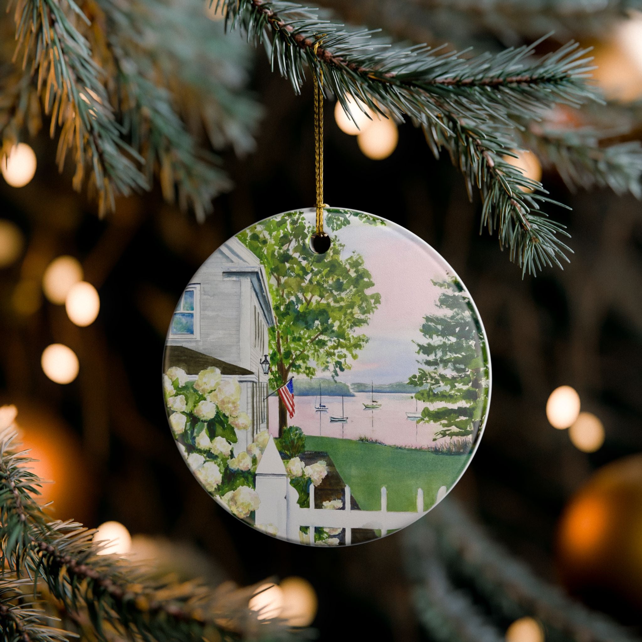 New England Hydrangea Personalized Ceramic Ornament
