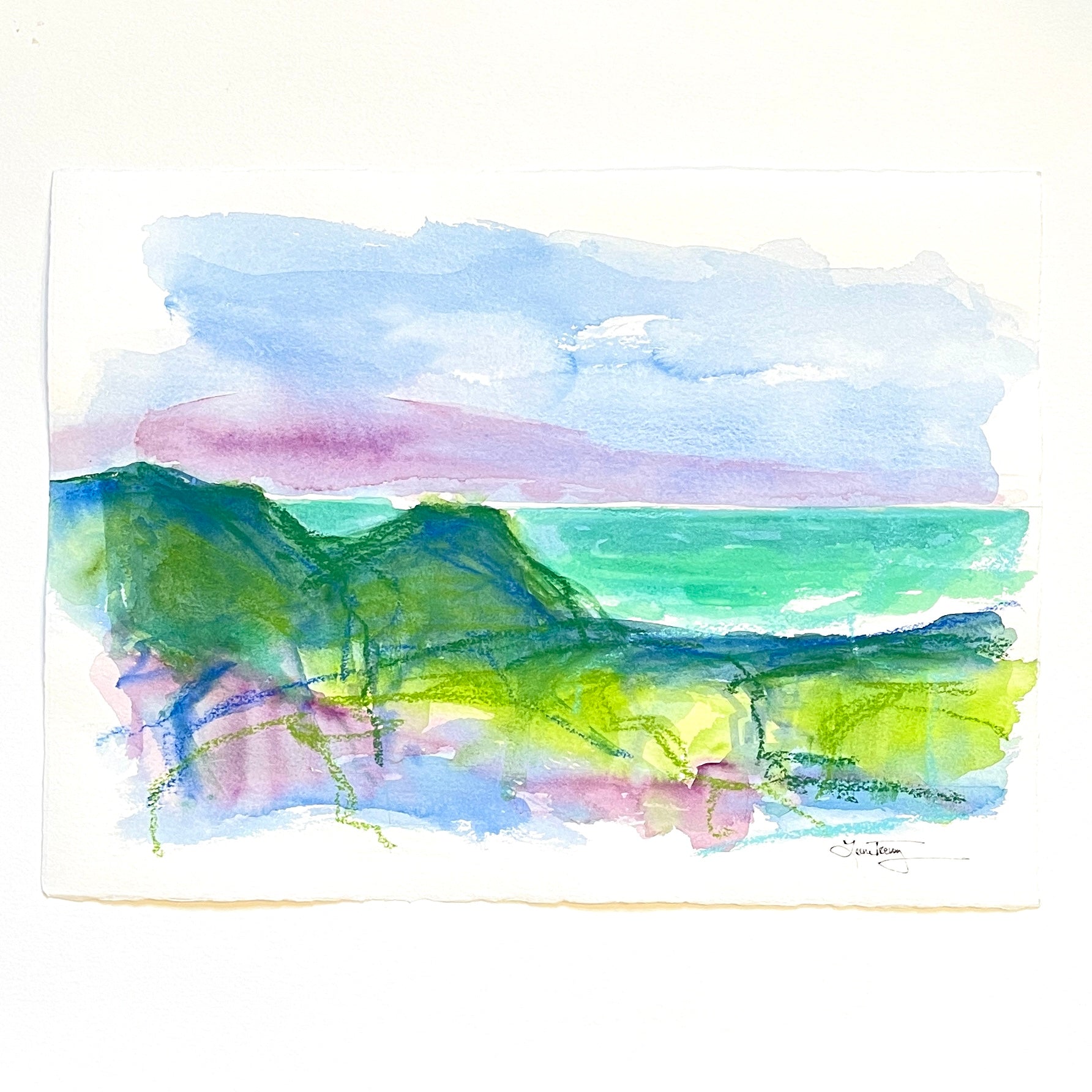 Rocky Road Seascape Watercolor 11x15 by Laura Trevey