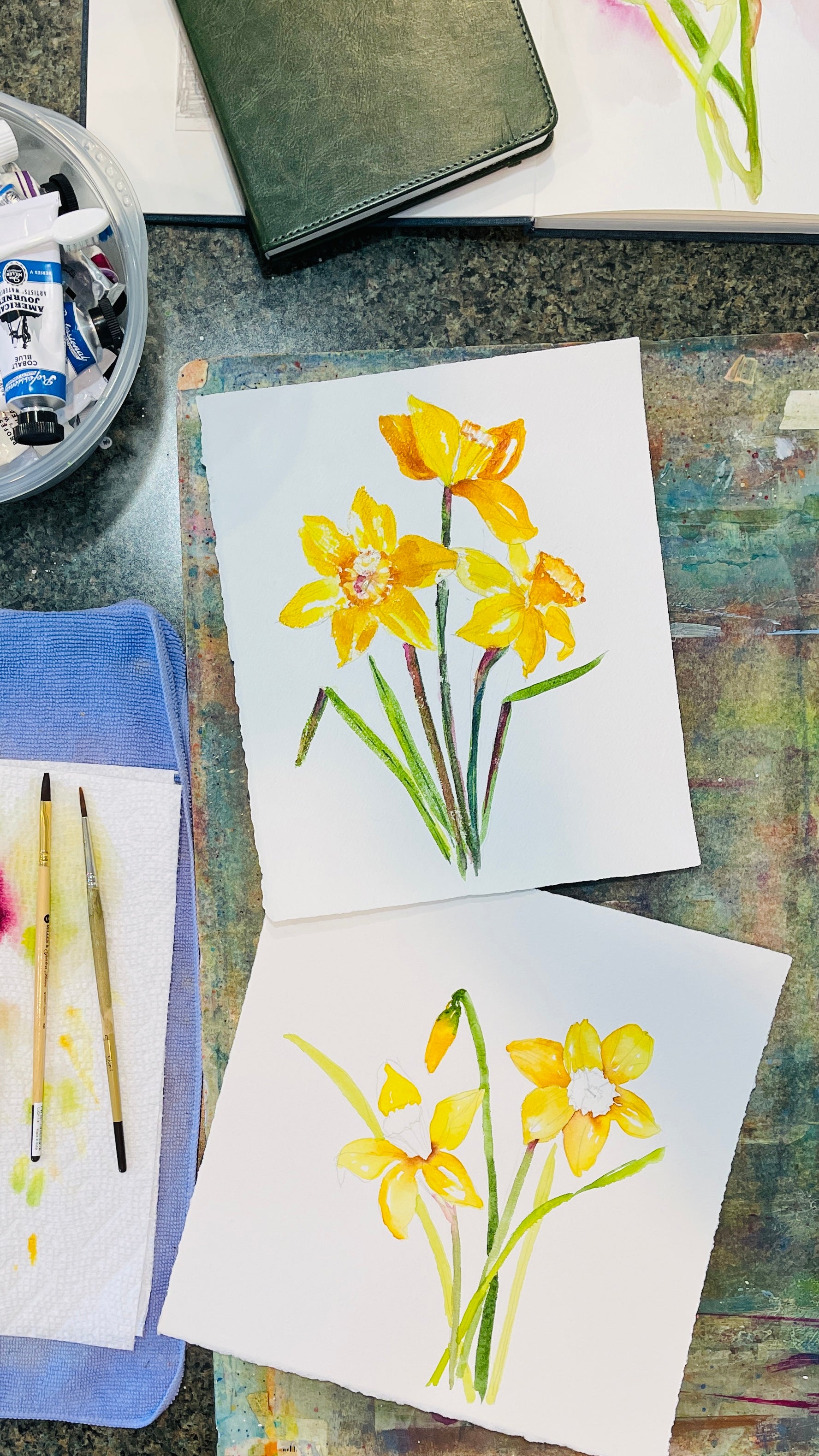 8x10 Spring Daffodils Botanical Watercolor Original Painting by Laura Trevey (view 3)