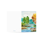 A River Runs Through It watercolor greeting card, opened flat showing front and back cover