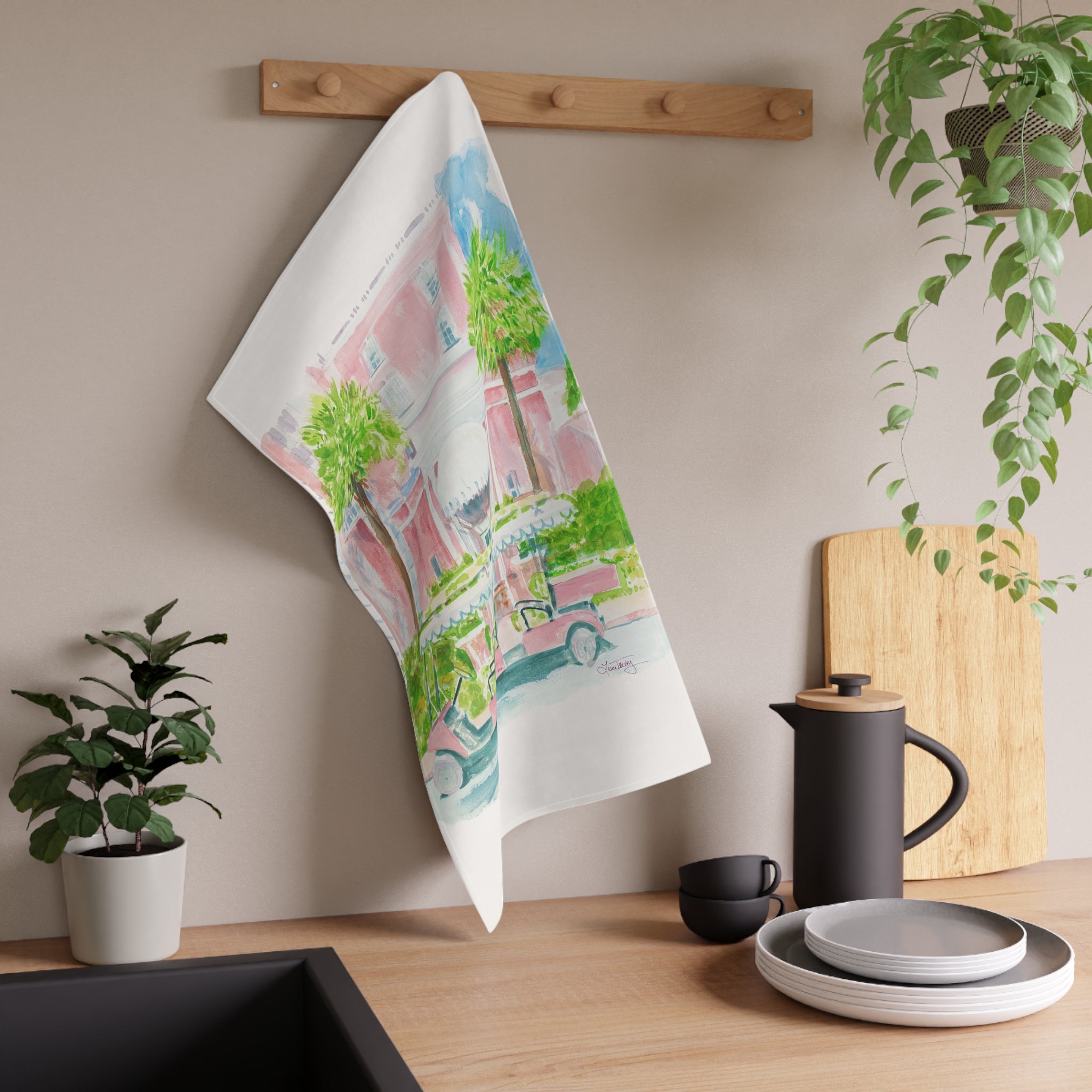 The Colony Hotel Palm Beach Tea Towel by Laura Trevey (view 6)