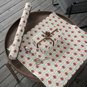 Joyful Red Poinsettia Wrapping Paper | Watercolor Christmas Gift Wrap – wrapped gift with Joyful poinsettia paper and ribbon