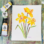 8x10 Spring Daffodils Botanical Watercolor Original Painting by Laura Trevey (view 2)