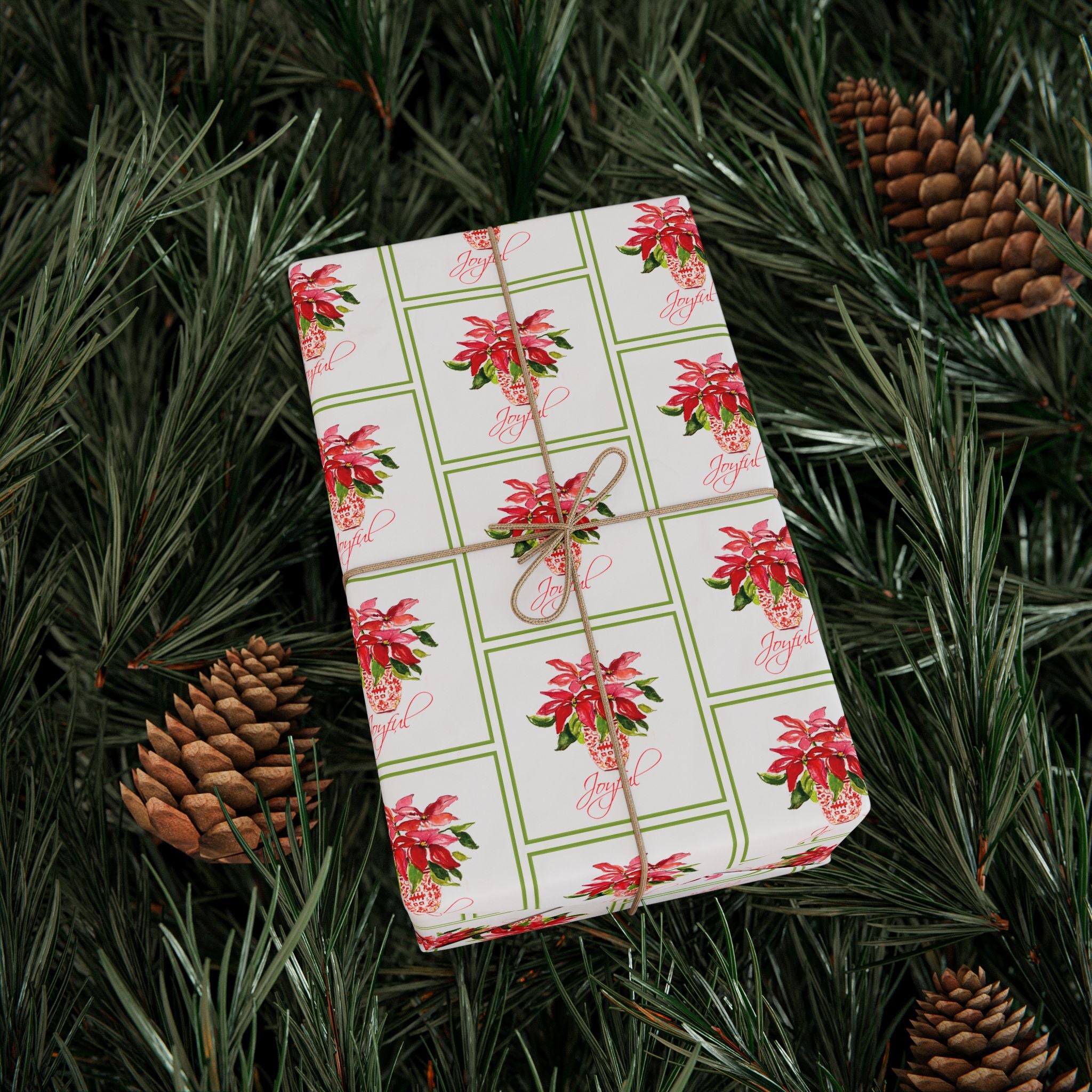 Joyful Red Poinsettia Wrapping Paper | Watercolor Christmas Gift Wrap – red poinsettia wrapping paper by Laura Trevey