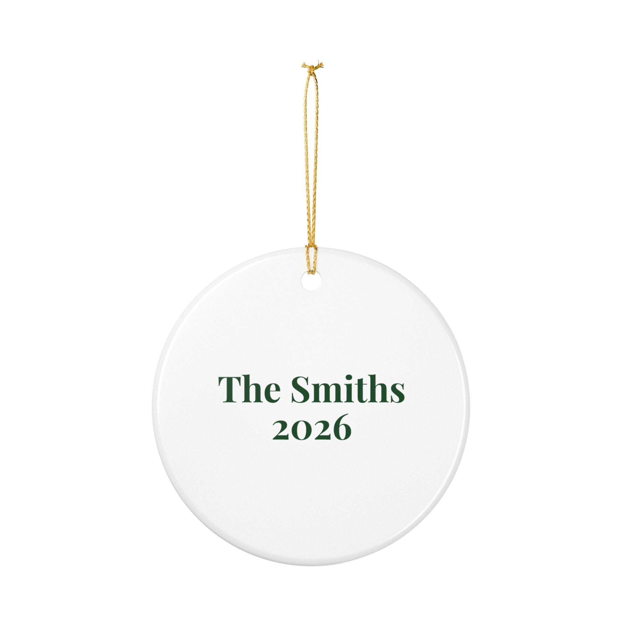 Personalized back of the ceramic ornament reading The Smiths 2026