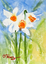 5x7 Sunny Daffodils- Original Watercolor Painting