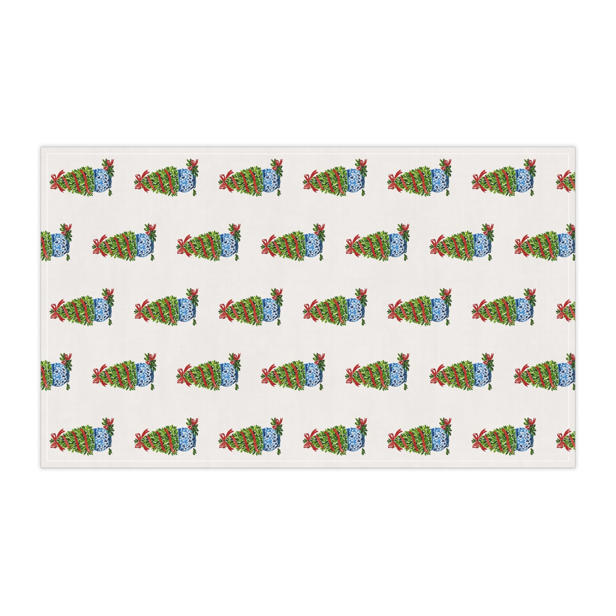 Boxwood Christmas Topiary Tea Towel | Watercolor Holiday Kitchen Towel