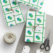 Merry Merry Lime and Teal Ornament Wrapping Paper | Watercolor Christmas Gift Wrap – gifts wrapped in teal and lime ornament wrapping paper with twine, gift tags and scissors