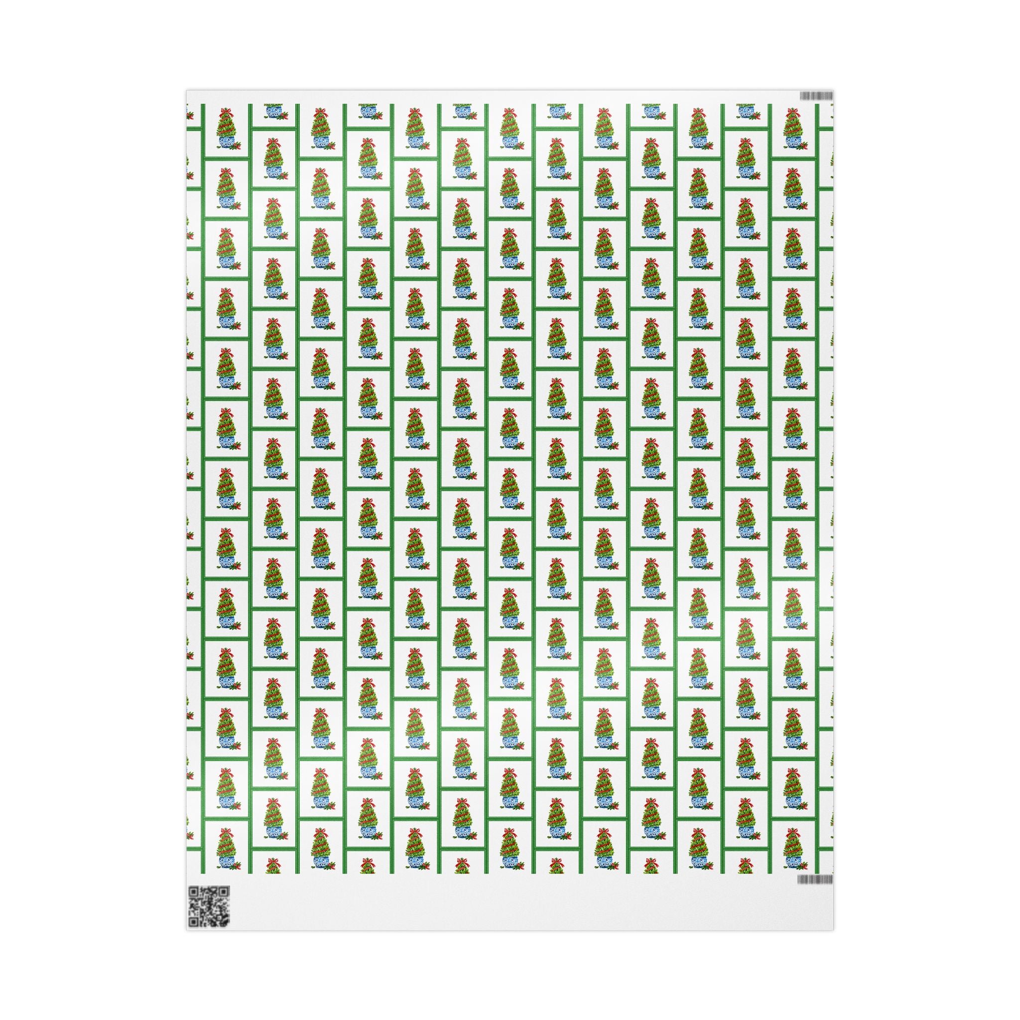 Green Frame Topiary Wrapping Paper | Watercolor Boxwood Christmas Gift Wrap