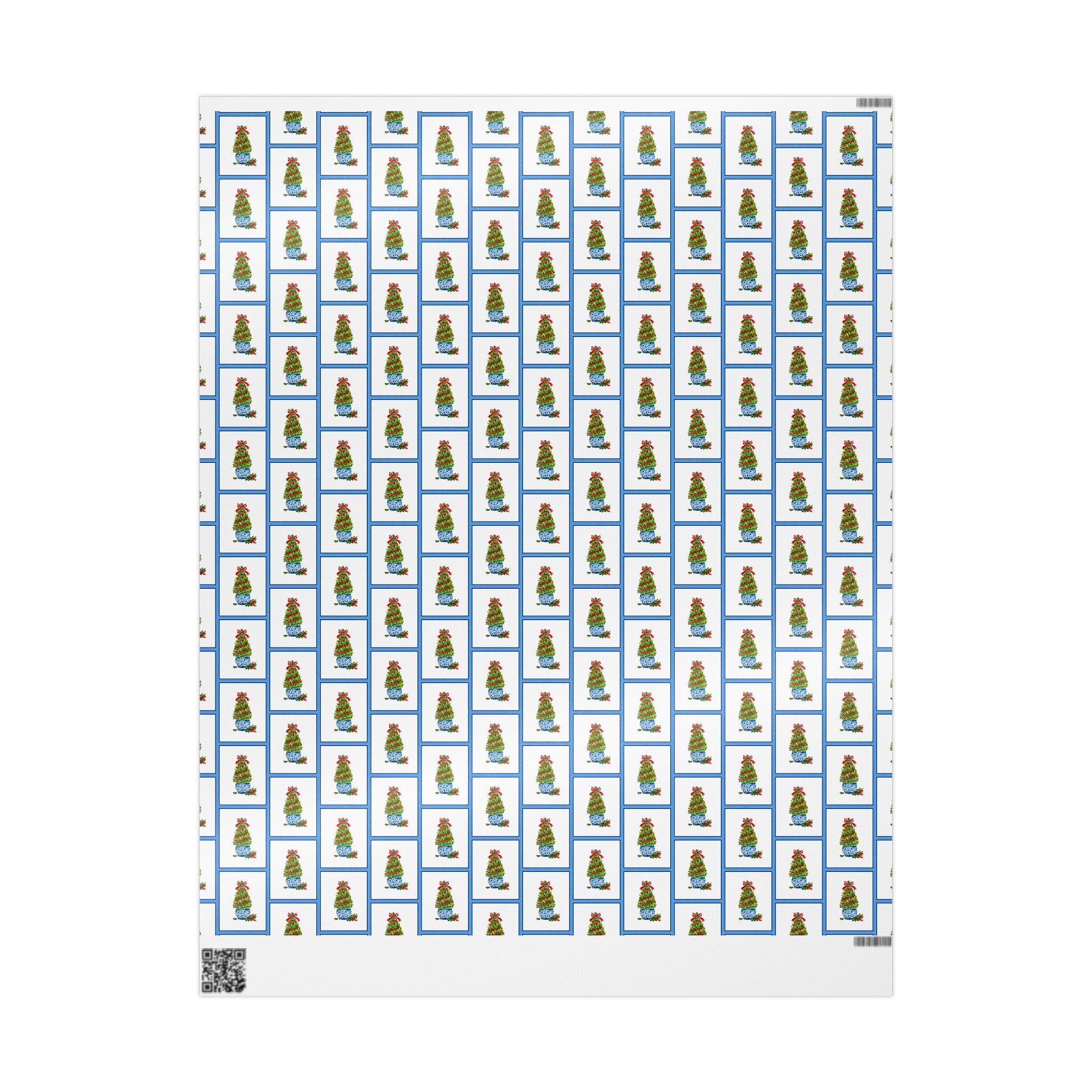 Blue Frame Topiary Wrapping Paper | Watercolor Boxwood Christmas Gift Wrap